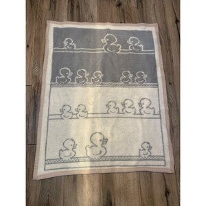Vintage Acrylic Reversible Duckling Baby Blanket - 37"x27" - Soft & Cozy Gray Wh